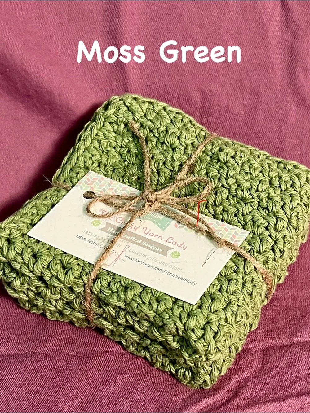 2 piece Handcrafted Moss Green Crochet  cotton dishcloths